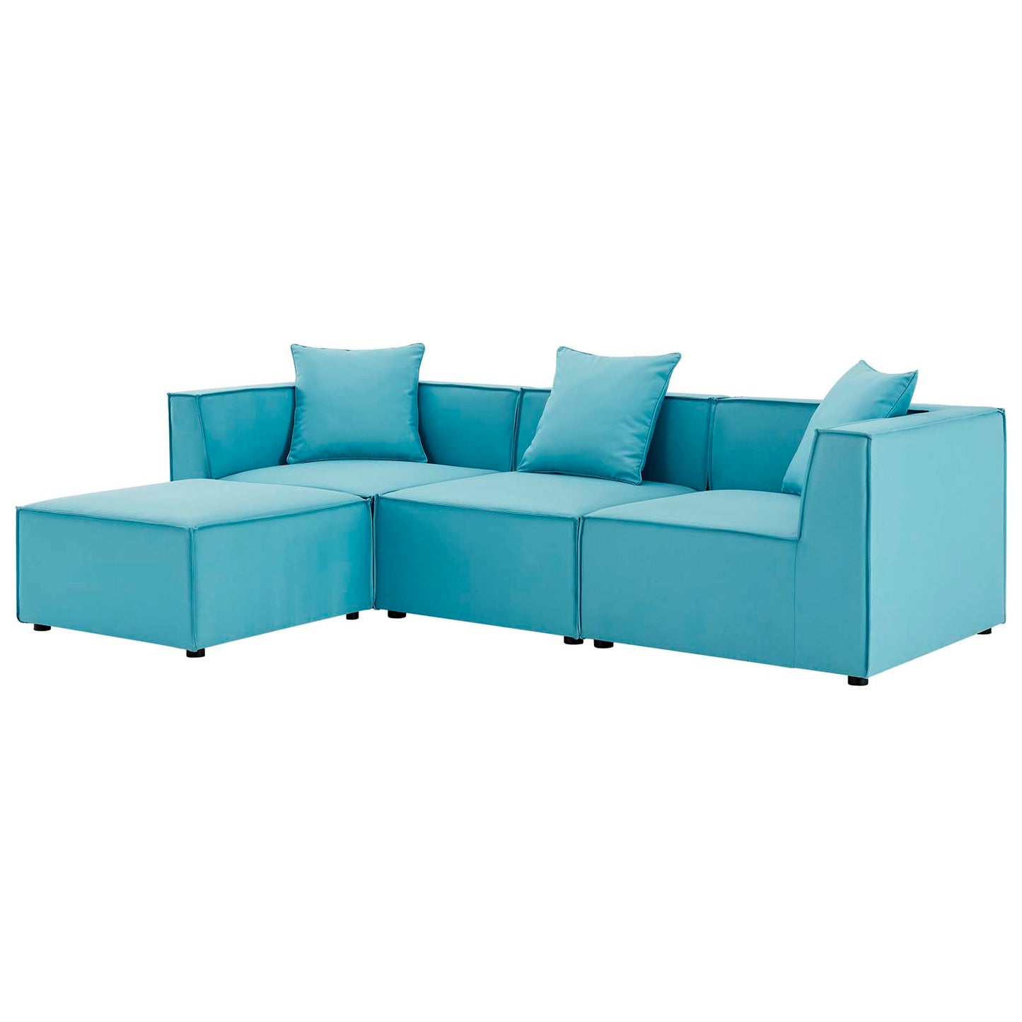 Saybrook Outdoor Patio Upholstered 4-Piece Sectional Sofa, Fabric, Blue, 19903