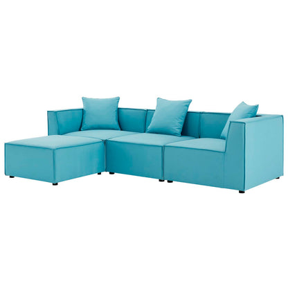 Saybrook Outdoor Patio Upholstered 4-Piece Sectional Sofa, Fabric, Blue, 19903