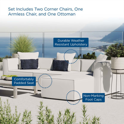 Saybrook Outdoor Patio Upholstered 4-Piece Sectional Sofa, Fabric, White, 19904