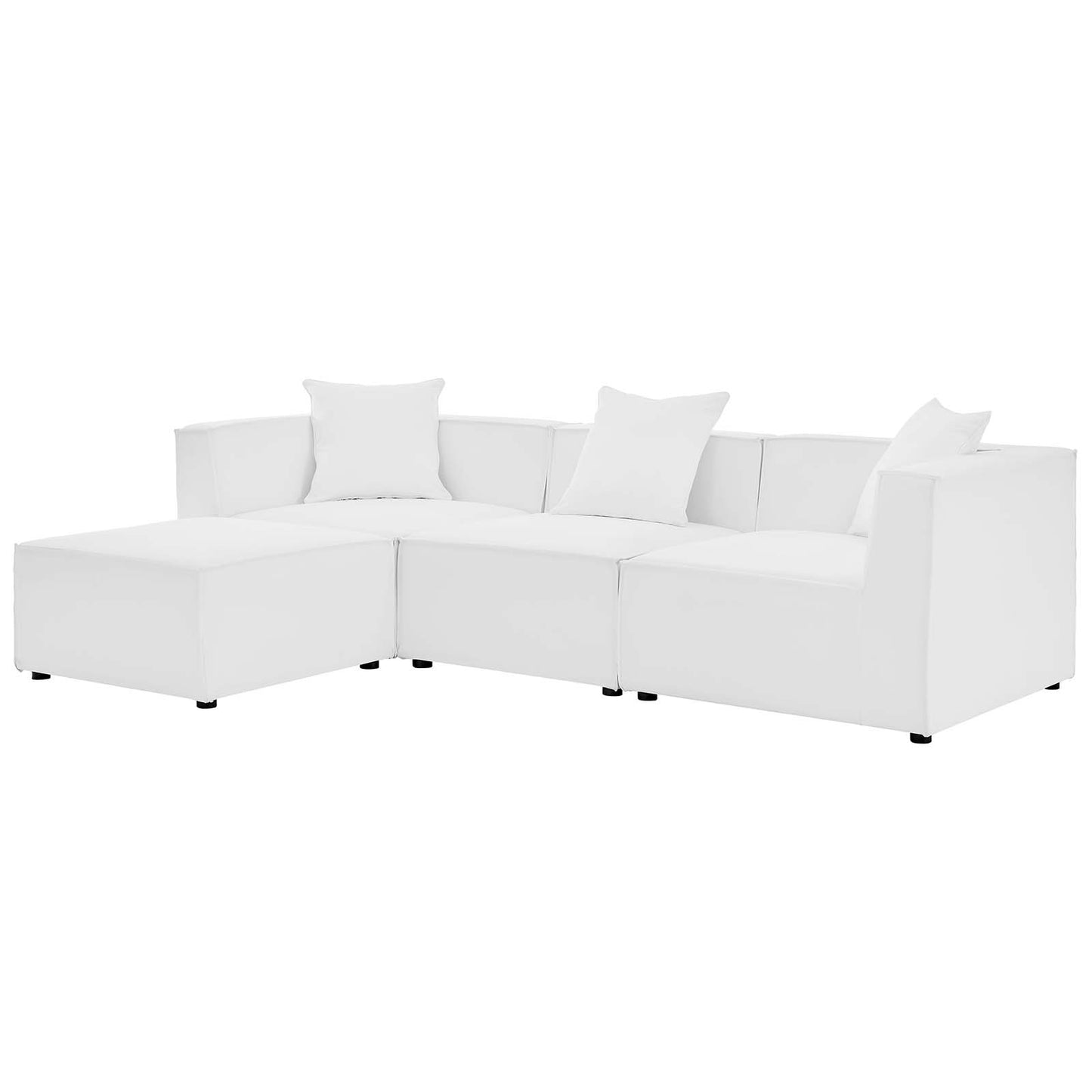 Saybrook Outdoor Patio Upholstered 4-Piece Sectional Sofa, Fabric, White, 19904