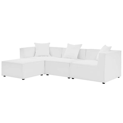 Saybrook Outdoor Patio Upholstered 4-Piece Sectional Sofa, Fabric, White, 19904