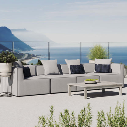 Saybrook Outdoor Patio Upholstered 4-Piece Sectional Sofa, Fabric, Grey Gray, 19905