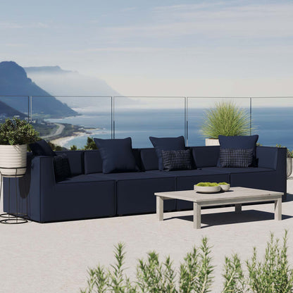 Saybrook Outdoor Patio Upholstered 4-Piece Sectional Sofa, Fabric, Blue Navy, 19906
