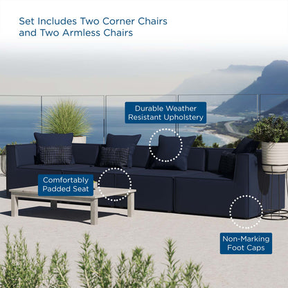 Saybrook Outdoor Patio Upholstered 4-Piece Sectional Sofa, Fabric, Blue Navy, 19906