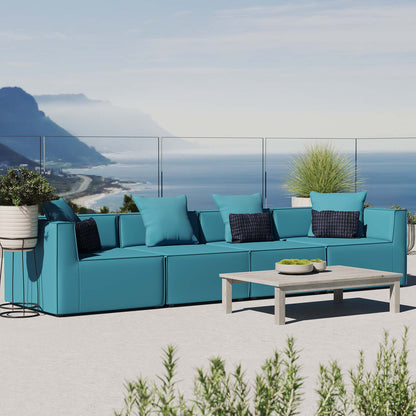 Saybrook Outdoor Patio Upholstered 4-Piece Sectional Sofa, Fabric, Blue, 19907