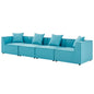 Saybrook Outdoor Patio Upholstered 4-Piece Sectional Sofa, Fabric, Blue, 19907