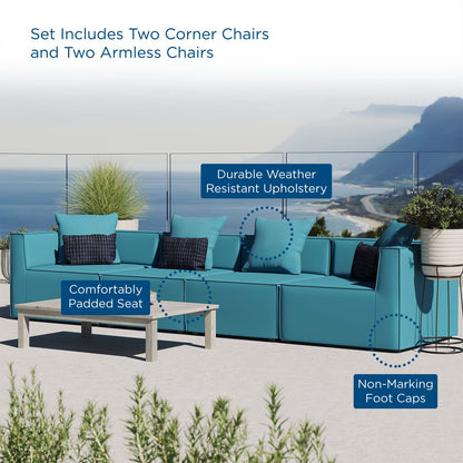 Saybrook Outdoor Patio Upholstered 4-Piece Sectional Sofa, Fabric, Blue, 19907
