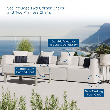 Saybrook Outdoor Patio Upholstered 4-Piece Sectional Sofa, Fabric, White, 19908