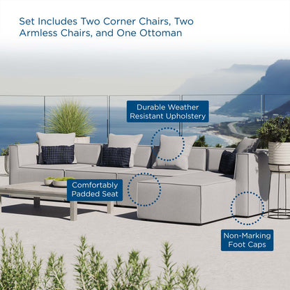 Saybrook Outdoor Patio Upholstered 5-Piece Sectional Sofa, Fabric, Grey Gray, 19909