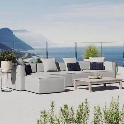 Saybrook Outdoor Patio Upholstered 5-Piece Sectional Sofa, Fabric, Grey Gray, 19909