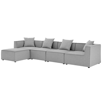 Saybrook Outdoor Patio Upholstered 5-Piece Sectional Sofa, Fabric, Grey Gray, 19909
