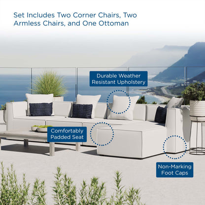 Saybrook Outdoor Patio Upholstered 5-Piece Sectional Sofa, Fabric, White, 19912