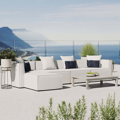 Saybrook Outdoor Patio Upholstered 5-Piece Sectional Sofa, Fabric, White, 19912