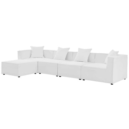 Saybrook Outdoor Patio Upholstered 5-Piece Sectional Sofa, Fabric, White, 19912