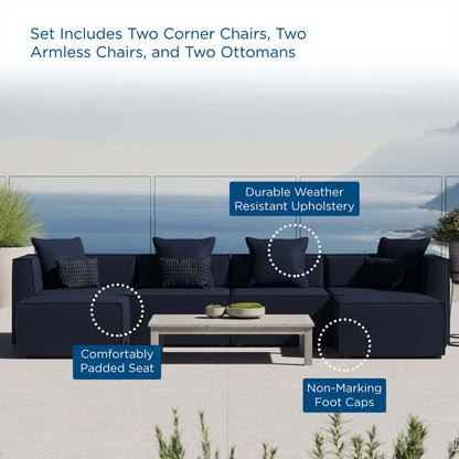 Saybrook Outdoor Patio Upholstered 6-Piece Sectional Sofa, Fabric, Blue Navy, 19914