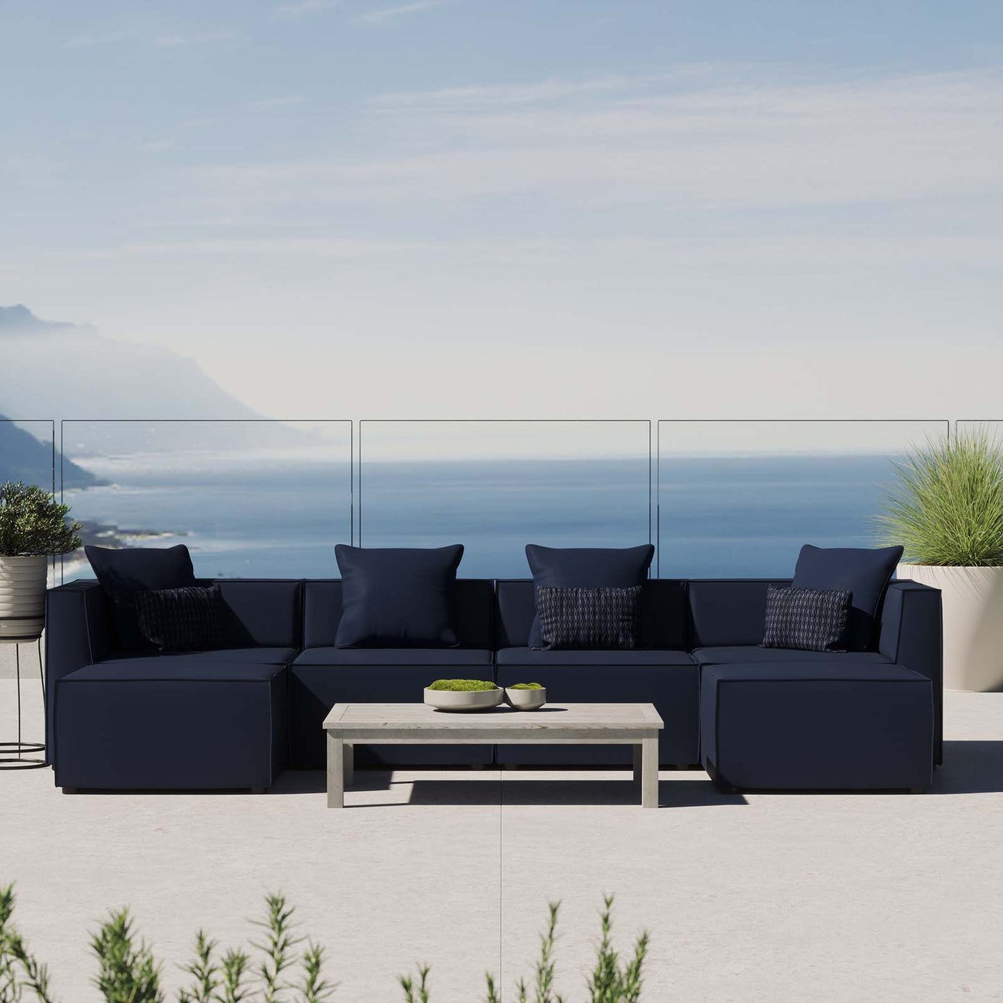 Saybrook Outdoor Patio Upholstered 6-Piece Sectional Sofa, Fabric, Blue Navy, 19914