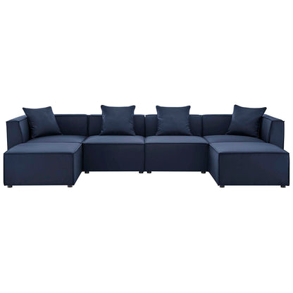Saybrook Outdoor Patio Upholstered 6-Piece Sectional Sofa, Fabric, Blue Navy, 19914
