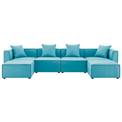 Saybrook Outdoor Patio Upholstered 6-Piece Sectional Sofa, Fabric, Blue, 19915