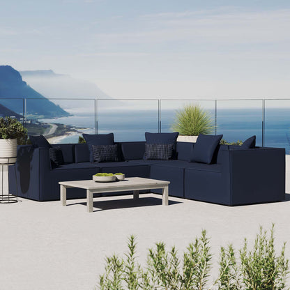 Saybrook Outdoor Patio Upholstered 5-Piece Sectional Sofa, Fabric, Blue Navy, 19918
