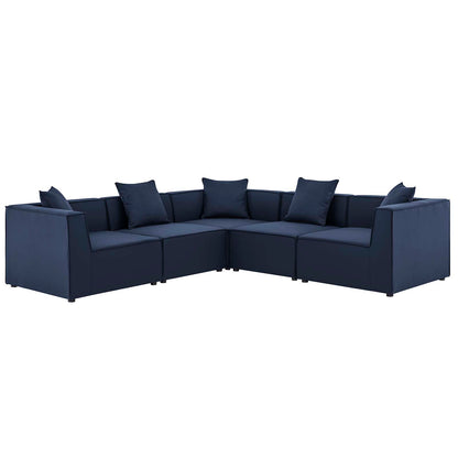 Saybrook Outdoor Patio Upholstered 5-Piece Sectional Sofa, Fabric, Blue Navy, 19918