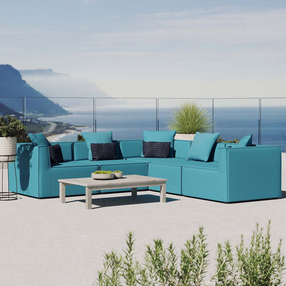 Saybrook Outdoor Patio Upholstered 5-Piece Sectional Sofa, Fabric, Blue, 19919