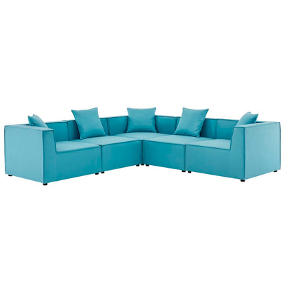 Saybrook Outdoor Patio Upholstered 5-Piece Sectional Sofa, Fabric, Blue, 19919