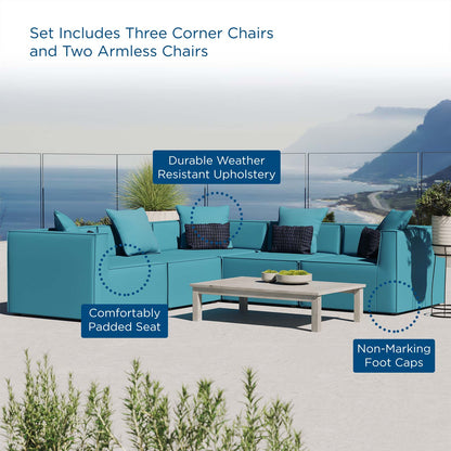 Saybrook Outdoor Patio Upholstered 5-Piece Sectional Sofa, Fabric, Blue, 19919