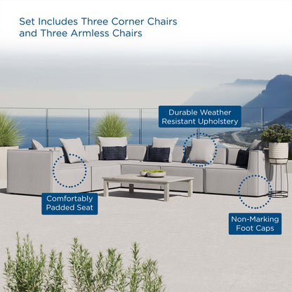 Saybrook Outdoor Patio Upholstered 6-Piece Sectional Sofa, Fabric, Grey Gray, 19921