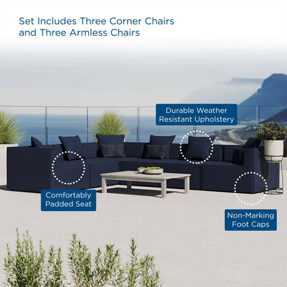 Saybrook Outdoor Patio Upholstered 6-Piece Sectional Sofa, Fabric, Blue Navy, 19922