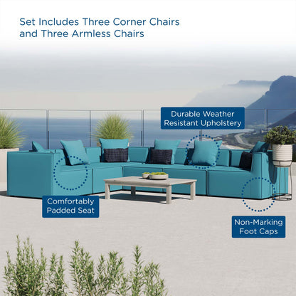 Saybrook Outdoor Patio Upholstered 6-Piece Sectional Sofa, Fabric, Blue, 19923