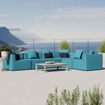 Saybrook Outdoor Patio Upholstered 6-Piece Sectional Sofa, Fabric, Blue, 19923