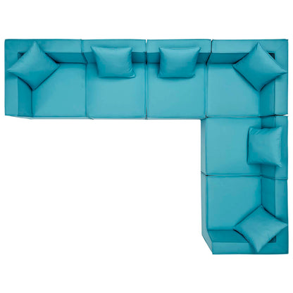 Saybrook Outdoor Patio Upholstered 6-Piece Sectional Sofa, Fabric, Blue, 19923