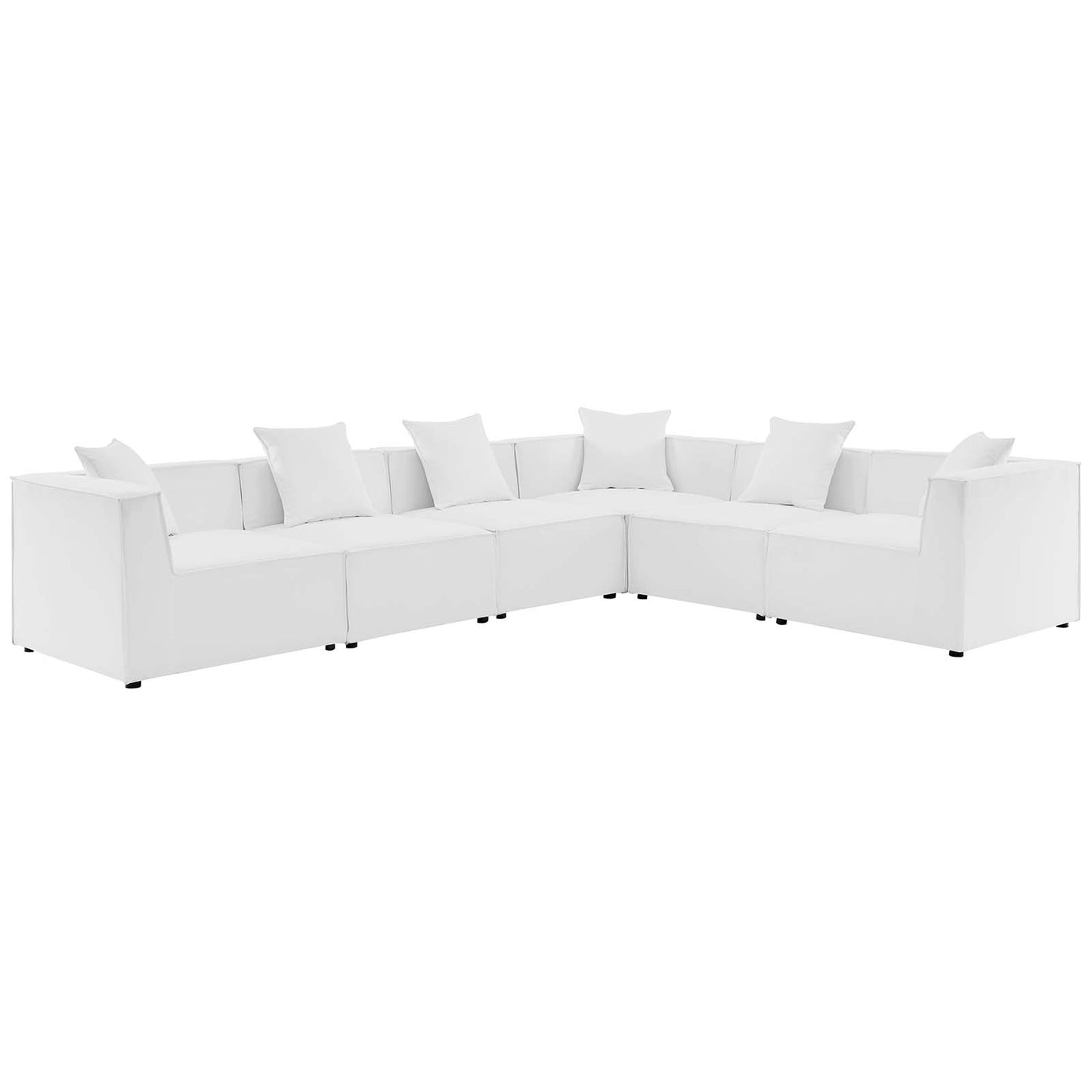 Saybrook Outdoor Patio Upholstered 6-Piece Sectional Sofa, Fabric, White, 19924