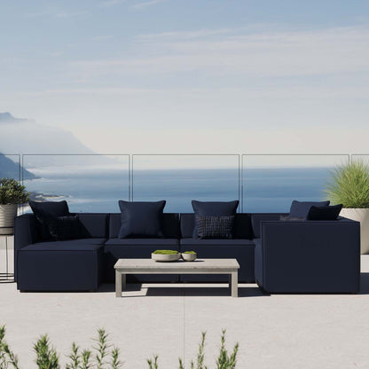 Saybrook Outdoor Patio Upholstered 6-Piece Sectional Sofa, Fabric, Blue Navy, 19926