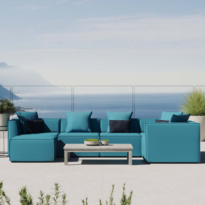 Saybrook Outdoor Patio Upholstered 6-Piece Sectional Sofa, Fabric, Blue, 19927