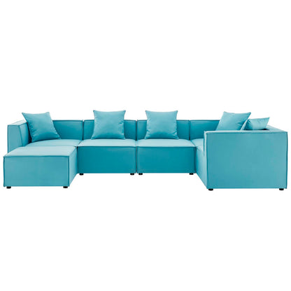 Saybrook Outdoor Patio Upholstered 6-Piece Sectional Sofa, Fabric, Blue, 19927