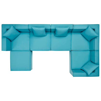 Saybrook Outdoor Patio Upholstered 6-Piece Sectional Sofa, Fabric, Blue, 19927