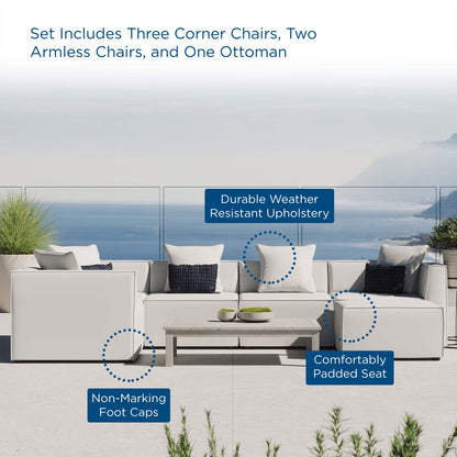 Saybrook Outdoor Patio Upholstered 6-Piece Sectional Sofa, Fabric, White, 19928