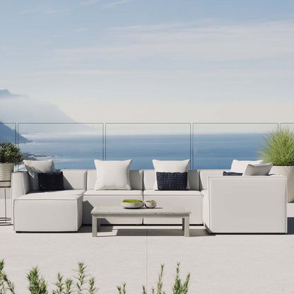 Saybrook Outdoor Patio Upholstered 6-Piece Sectional Sofa, Fabric, White, 19928
