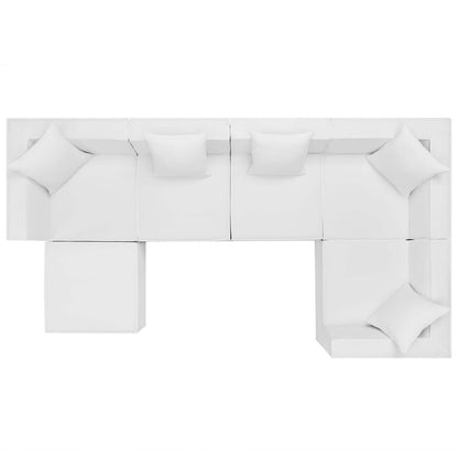 Saybrook Outdoor Patio Upholstered 6-Piece Sectional Sofa, Fabric, White, 19928