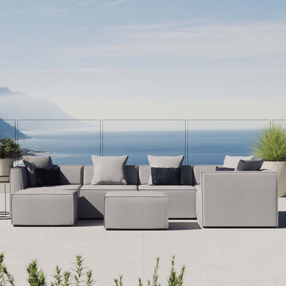 Saybrook Outdoor Patio Upholstered 7-Piece Sectional Sofa, Fabric, Grey Gray, 19929
