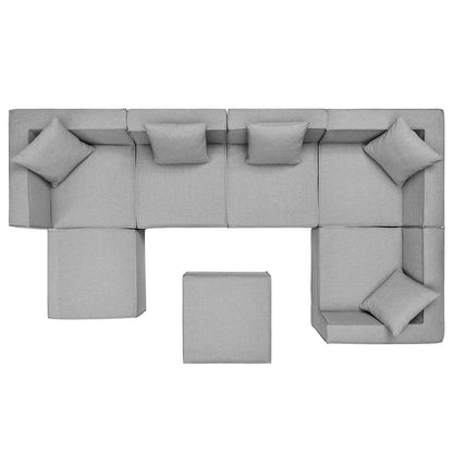 Saybrook Outdoor Patio Upholstered 7-Piece Sectional Sofa, Fabric, Grey Gray, 19929