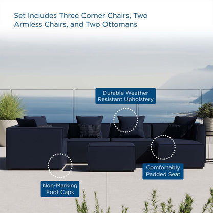 Saybrook Outdoor Patio Upholstered 7-Piece Sectional Sofa, Fabric, Blue Navy, 19930