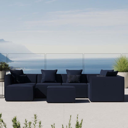 Saybrook Outdoor Patio Upholstered 7-Piece Sectional Sofa, Fabric, Blue Navy, 19930