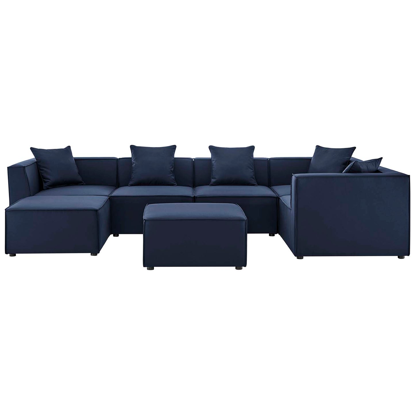 Saybrook Outdoor Patio Upholstered 7-Piece Sectional Sofa, Fabric, Blue Navy, 19930