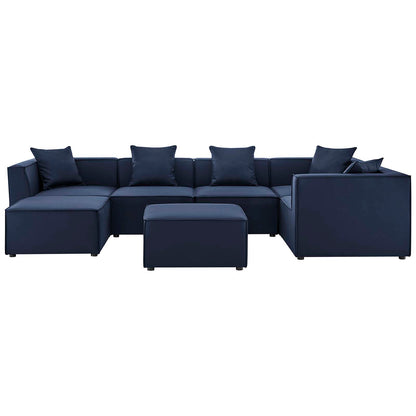 Saybrook Outdoor Patio Upholstered 7-Piece Sectional Sofa, Fabric, Blue Navy, 19930