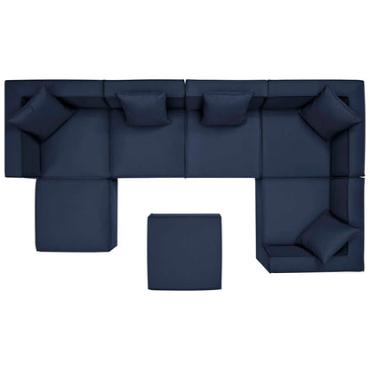 Saybrook Outdoor Patio Upholstered 7-Piece Sectional Sofa, Fabric, Blue Navy, 19930