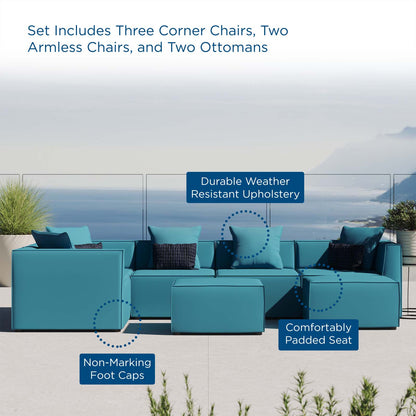 Saybrook Outdoor Patio Upholstered 7-Piece Sectional Sofa, Fabric, Blue, 19931