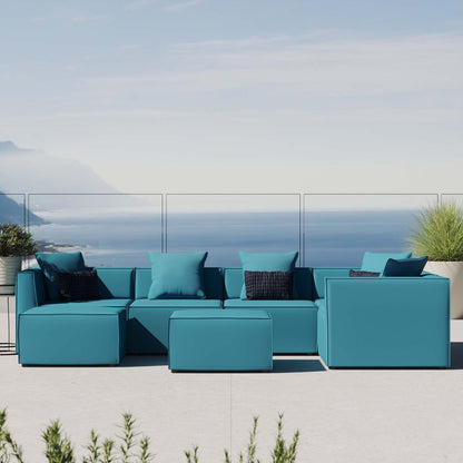Saybrook Outdoor Patio Upholstered 7-Piece Sectional Sofa, Fabric, Blue, 19931