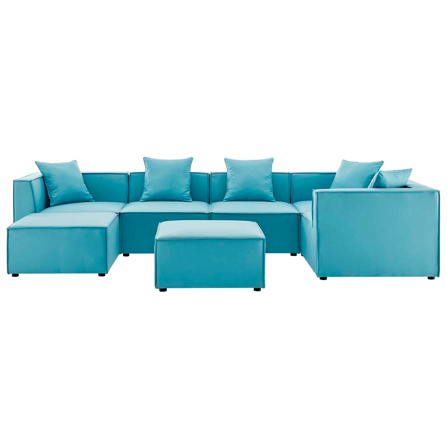 Saybrook Outdoor Patio Upholstered 7-Piece Sectional Sofa, Fabric, Blue, 19931
